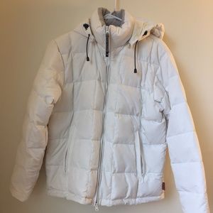 Women's white down jacket coat hoodie Medium
